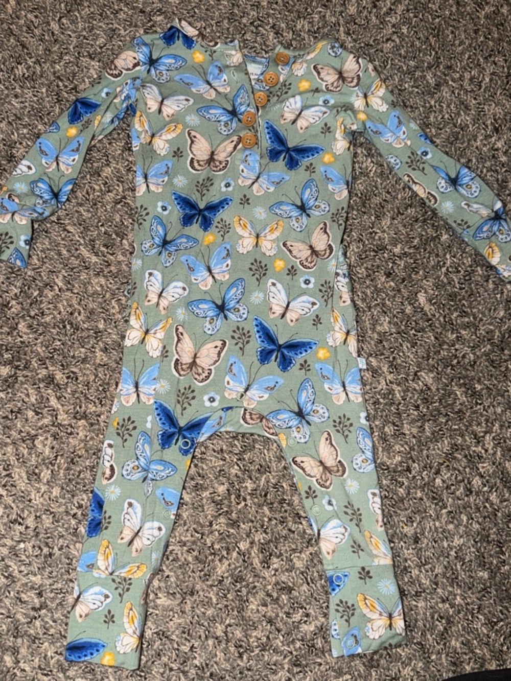 Posh Peanut Sage Green Butterfly Footed One-Piece